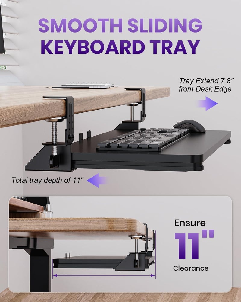 Zontera Store Ergonomic Keyboard Tray Under Desk, Pull Out with Adjustable C-clamp, 25.6 (31.5 Including Clamps) x 11.8 Inch Slide Out Computer Keyboard Drawer Mouse Tray for Typing, Large & Black - Image 5